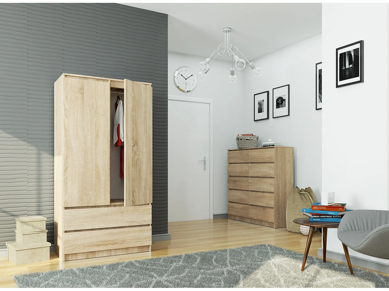 Sonoma Eiken 2-Deurs Kast S90 met 2 Laden en 4 Planken - Zelfmontage Meubel