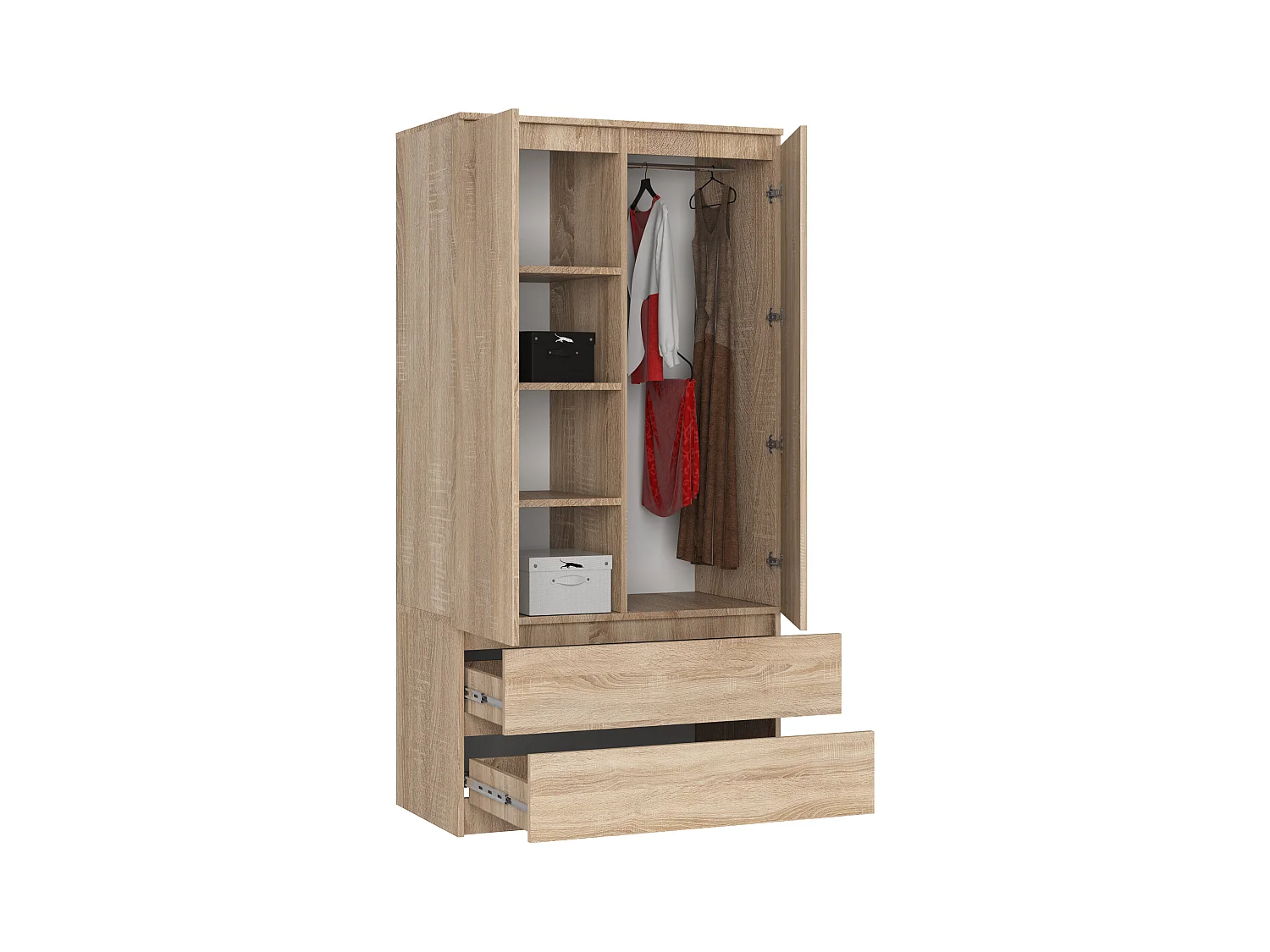 Kleiderschrank AKORD S90 Sonoma-Eiche 90 cm 2 Türen 2 Schubladen 4 Ebenen B90 x H180 x T51 cm