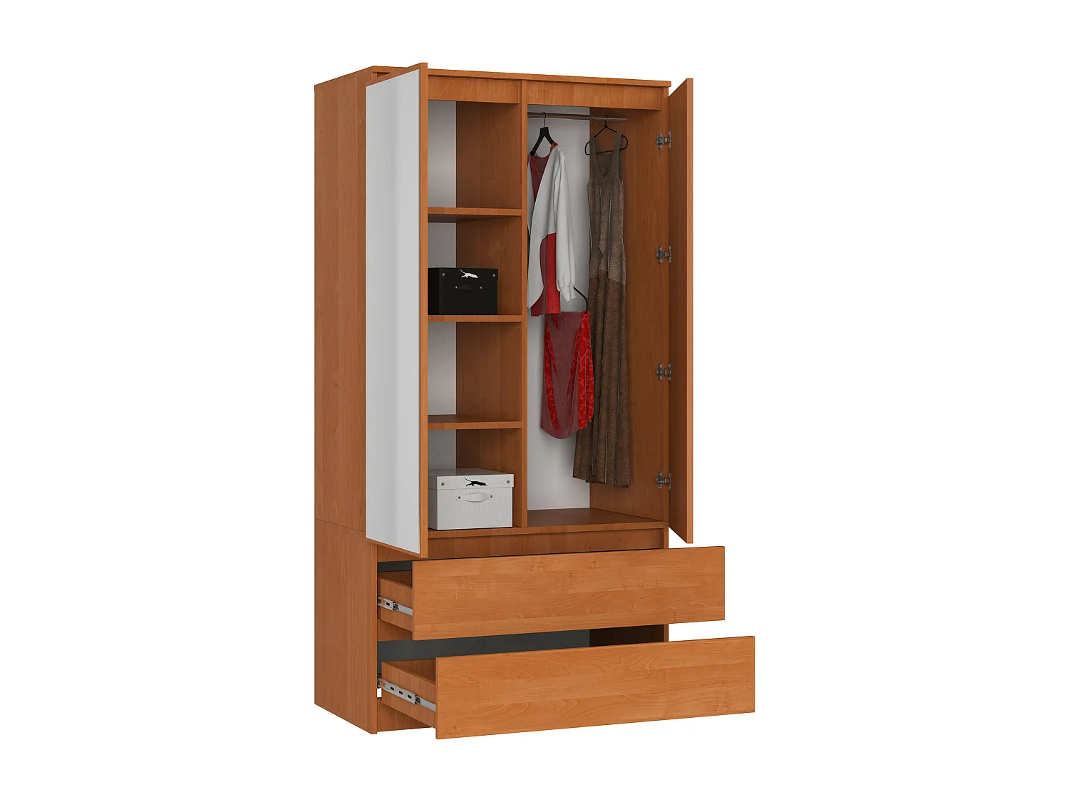 Kledingkast S90 met Spiegel 2 Deuren en 2 Lades / AKORD Furniture Factory / Els / 90 x 180 x 51 cm