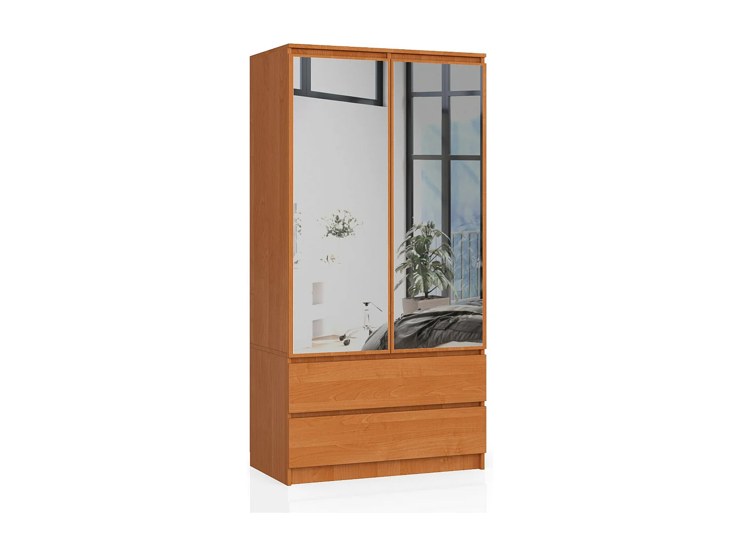 Armoire AKORD S90 avec miroir Aulne 90 cm 2 portes 2 tiroirs façade Aulne 4 étagères 90x51x180 cm