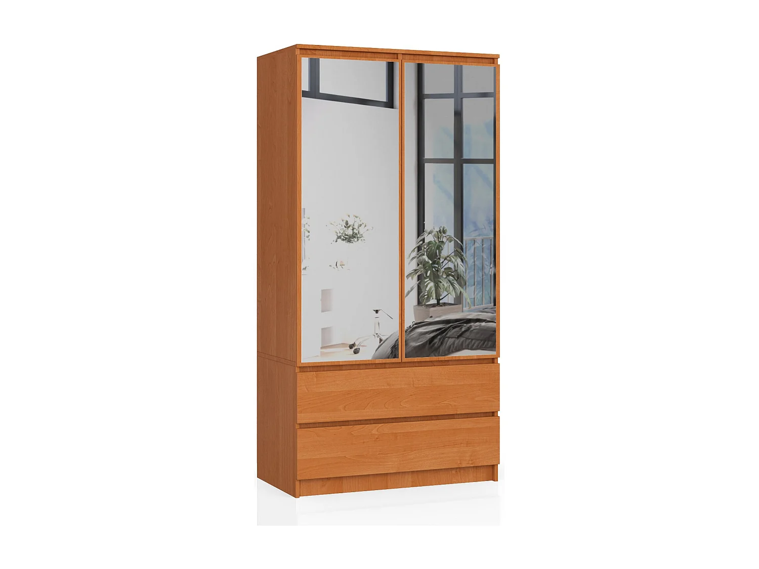 Armoire AKORD S90 avec miroir Aulne 90 cm 2 portes 2 tiroirs façade Aulne 4 étagères 90x51x180 cm