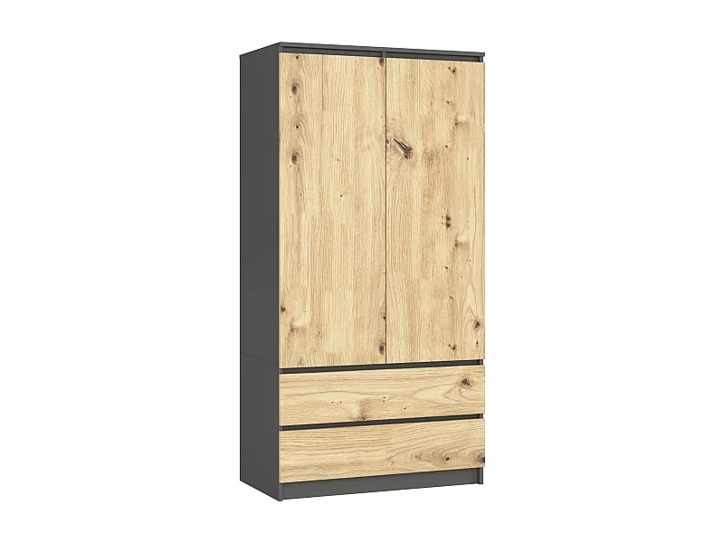 Armadio AKORD S90 Grigia Grafite 90 cm 2 ante 2 cassetti inserto frontale Quercia Artisan 90x51x180 cm
