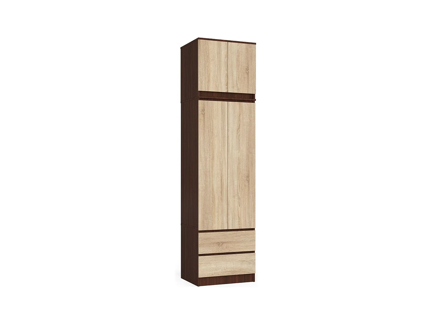 Armoire avec surmeuble AKORD S60 Wengé 60 cm 2 portes 2 tiroirs façade Chêne Sonoma 3 étagères 60x51x234 cm