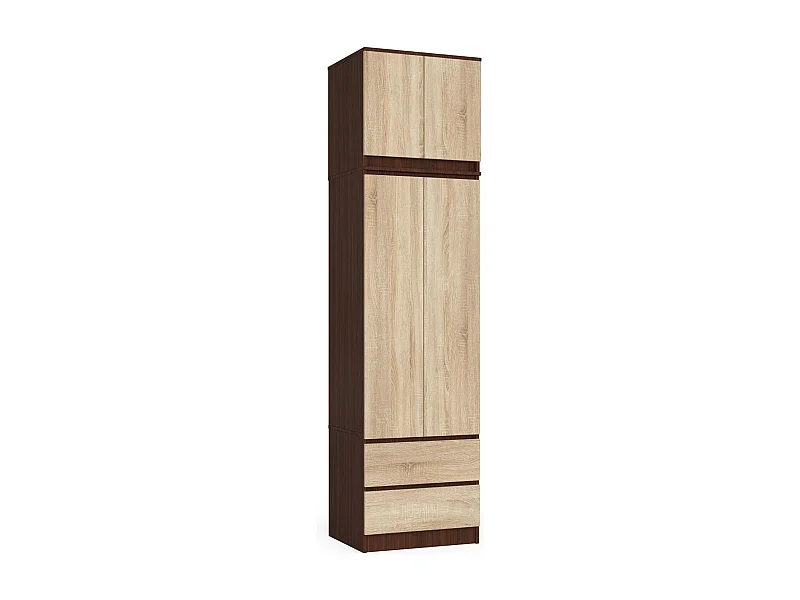 Armoire avec surmeuble AKORD S60 Wengé 60 cm 2 portes 2 tiroirs façade Chêne Sonoma 3 étagères 60x51x234 cm