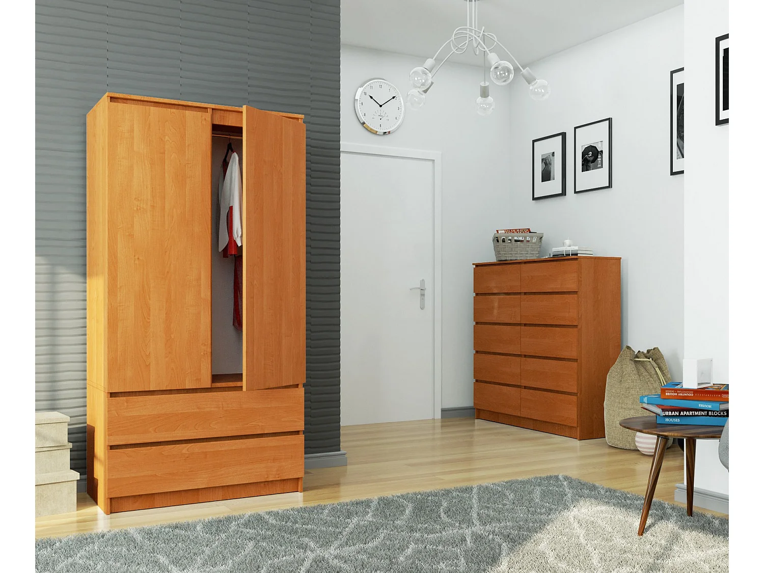 Szafa AKORD S90 Olcha 90 cm 2 drzwi 2 szuflady kolor Olcha mat 4 półki 90x51x180 cm