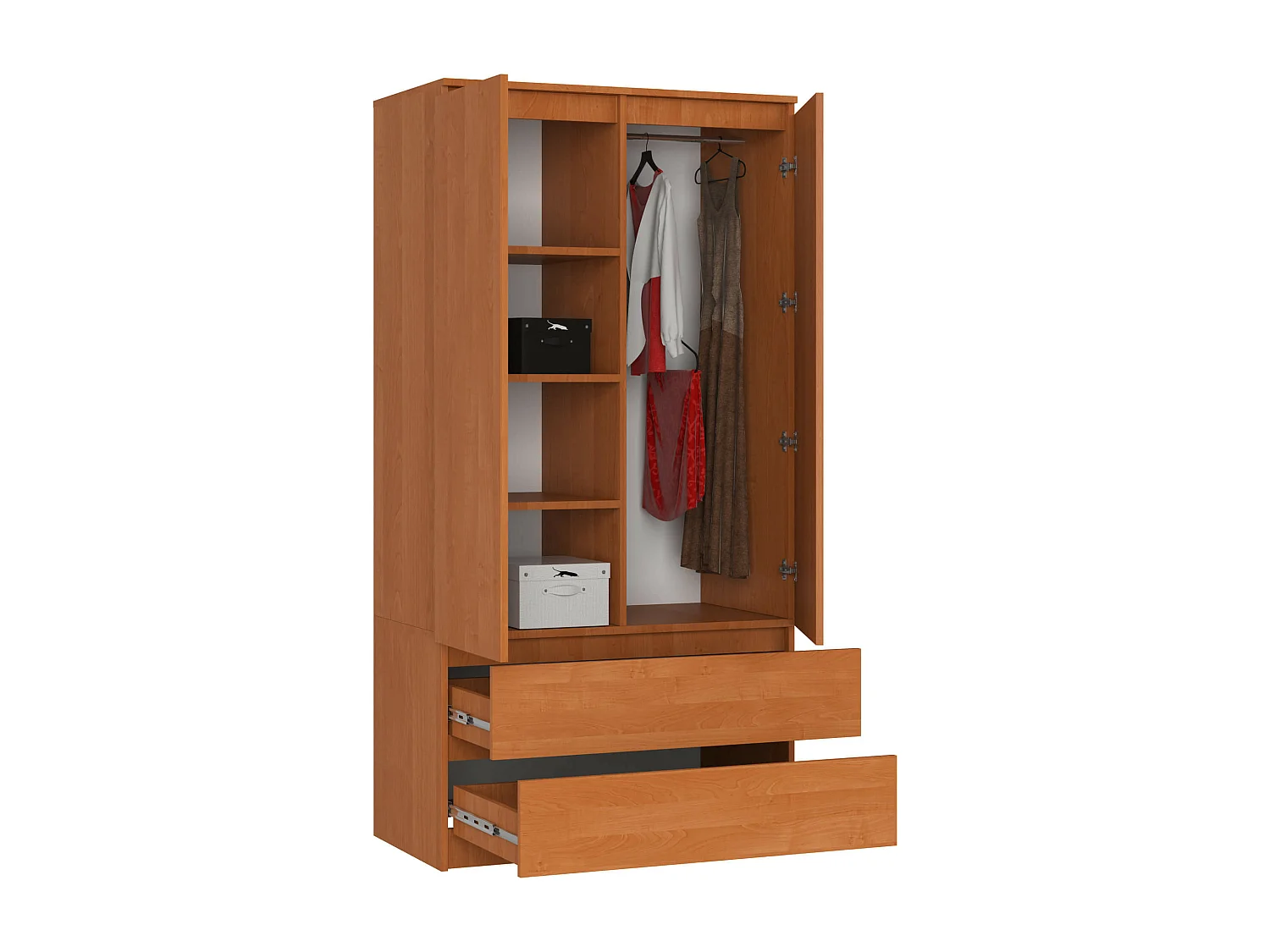Armoire AKORD S90 Aulne 90 cm 2 portes 2 tiroirs façade Aulne 4 étagères 90x51x180 cm