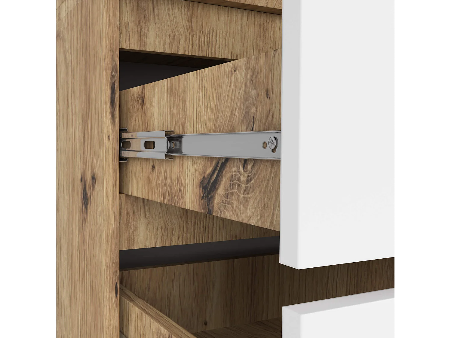 Armoire AKORD S90 avec miroir Chêne Artisan 90 cm 2 portes 2 tiroirs façade Blanche 4 étagères 90x51x180 cm