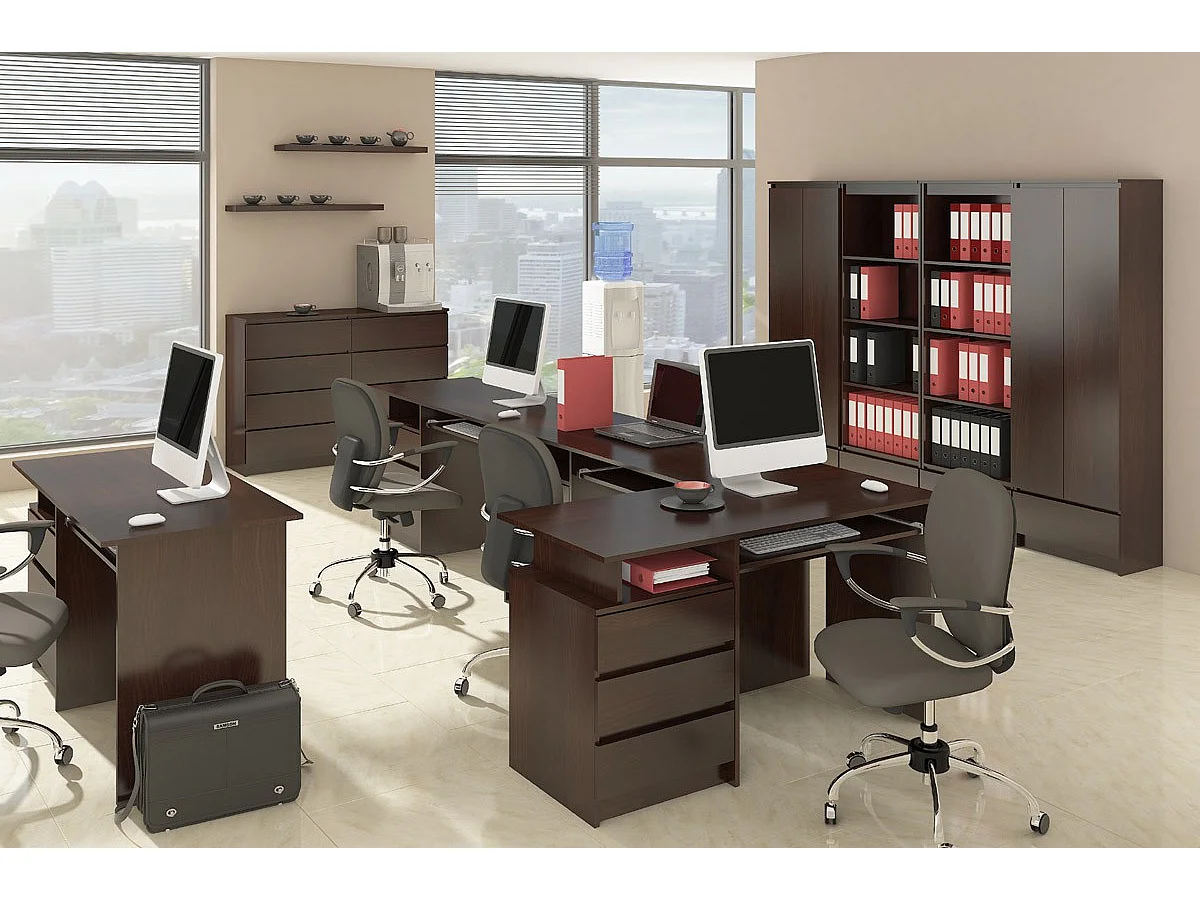 Armario AKORD S90 Wenge 90 cm 2 puertas 2 cajones frente en color Wenge 4 estantes 90x51x180 cm