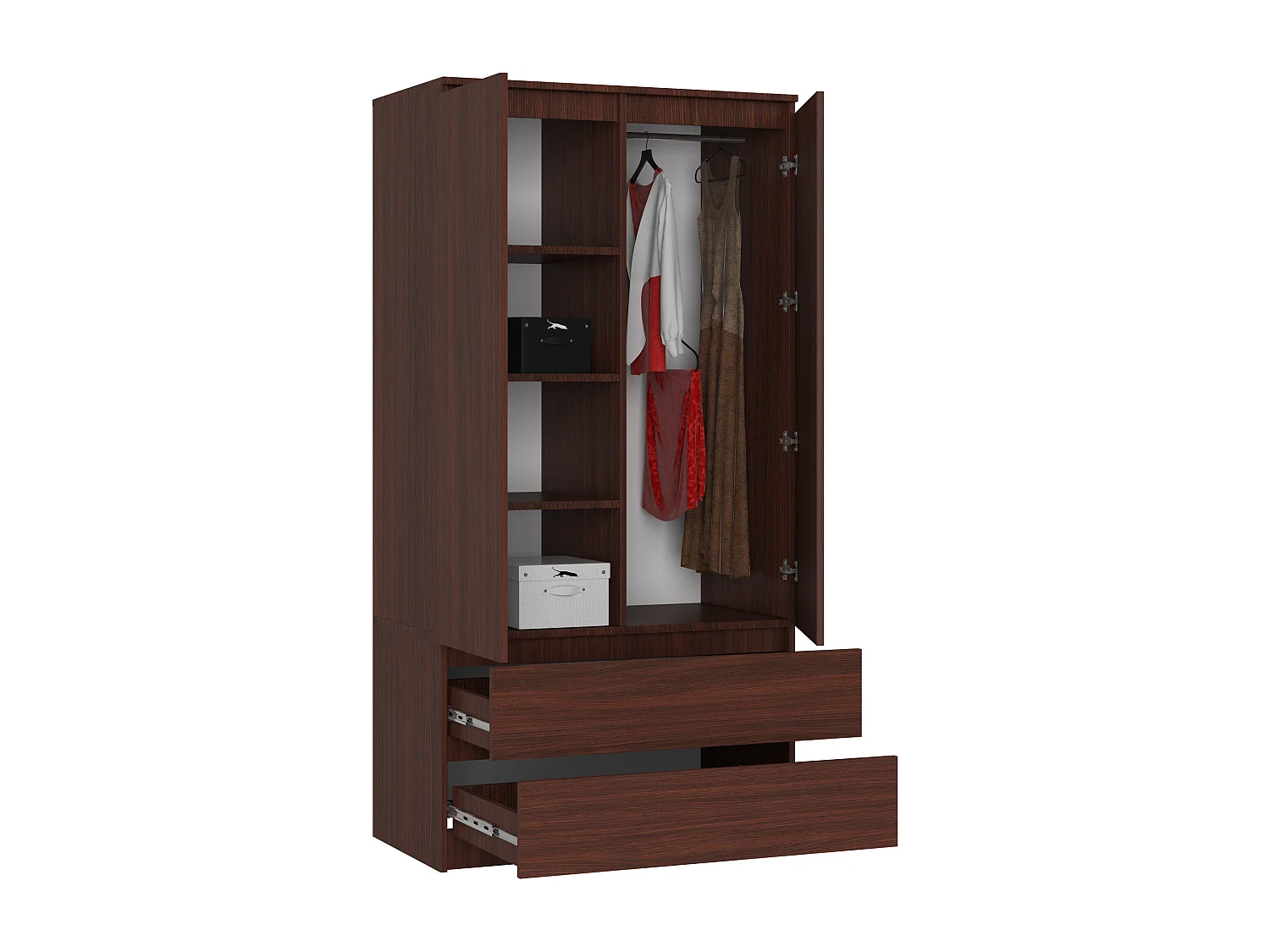 Armoire AKORD S90 Wengé 90 cm 2 portes 2 tiroirs façade Wengé 4 étagères 90x51x180 cm