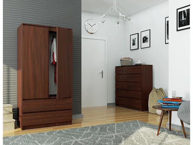 Armoire AKORD S90 Wengé 90 cm 2 portes 2 tiroirs façade Wengé 4 étagères 90x51x180 cm