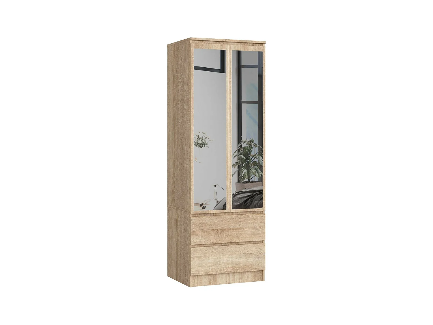 Armoire AKORD S60 avec miroir Chêne Sonoma 60 cm 2 portes 2 tiroirs façade Chêne Sonoma 1 étagère 60x51x180 cm