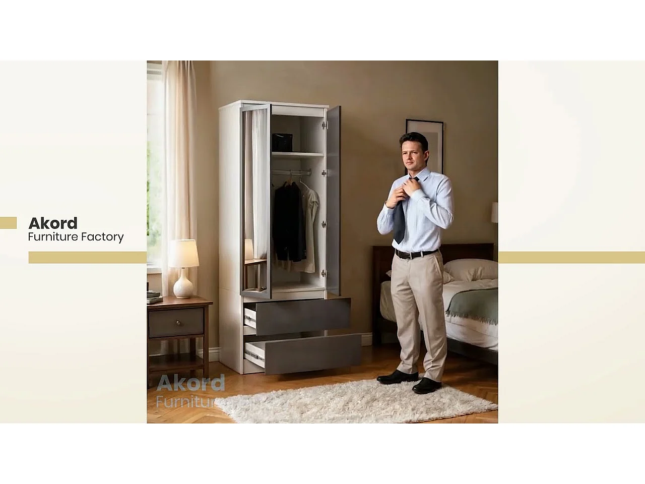 Armoire AKORD S60 avec miroir Chêne Sonoma 60 cm 2 portes 2 tiroirs façade Chêne Sonoma 1 étagère 60x51x180 cm