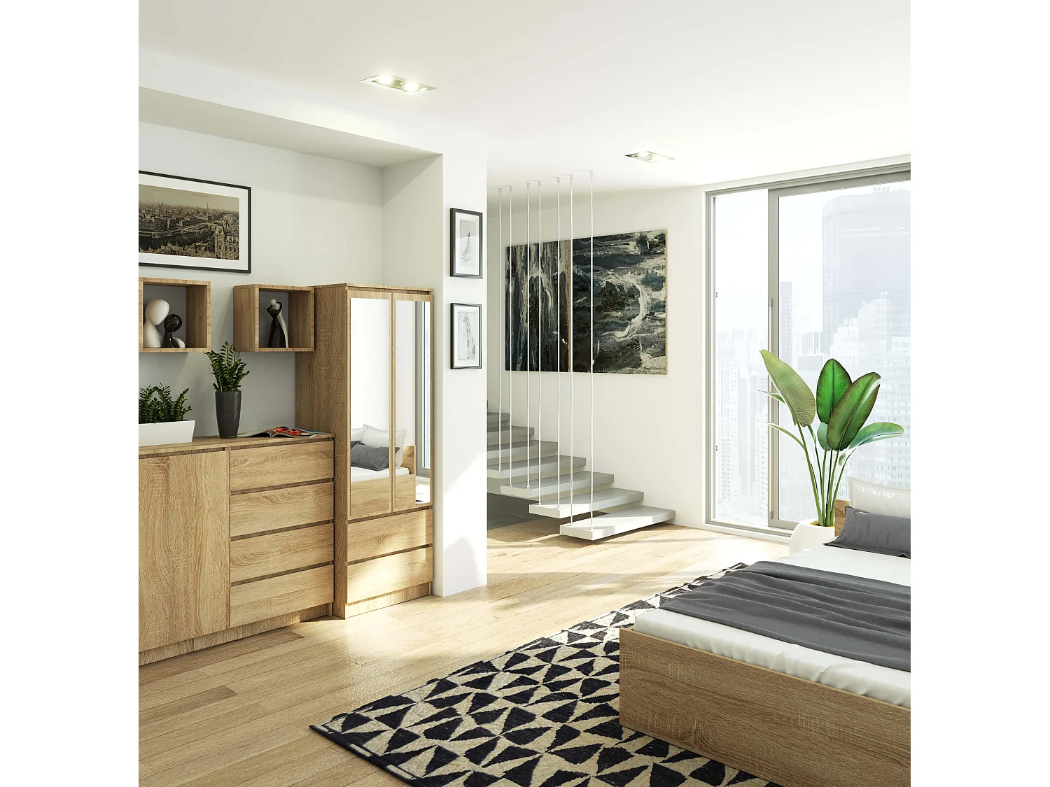 Armoire AKORD S60 avec miroir Chêne Sonoma 60 cm 2 portes 2 tiroirs façade Chêne Sonoma 1 étagère 60x51x180 cm