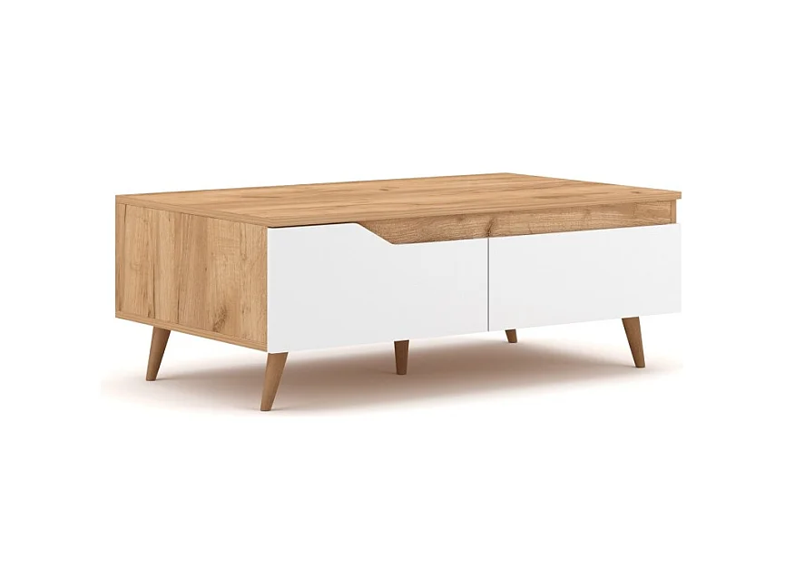 Table basse TRU – 100 cm avec tiroir – Chêne clair et blanc