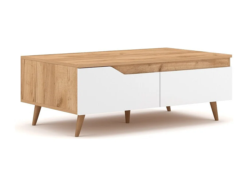 Table basse TRU – 100 cm avec tiroir – Chêne clair et blanc