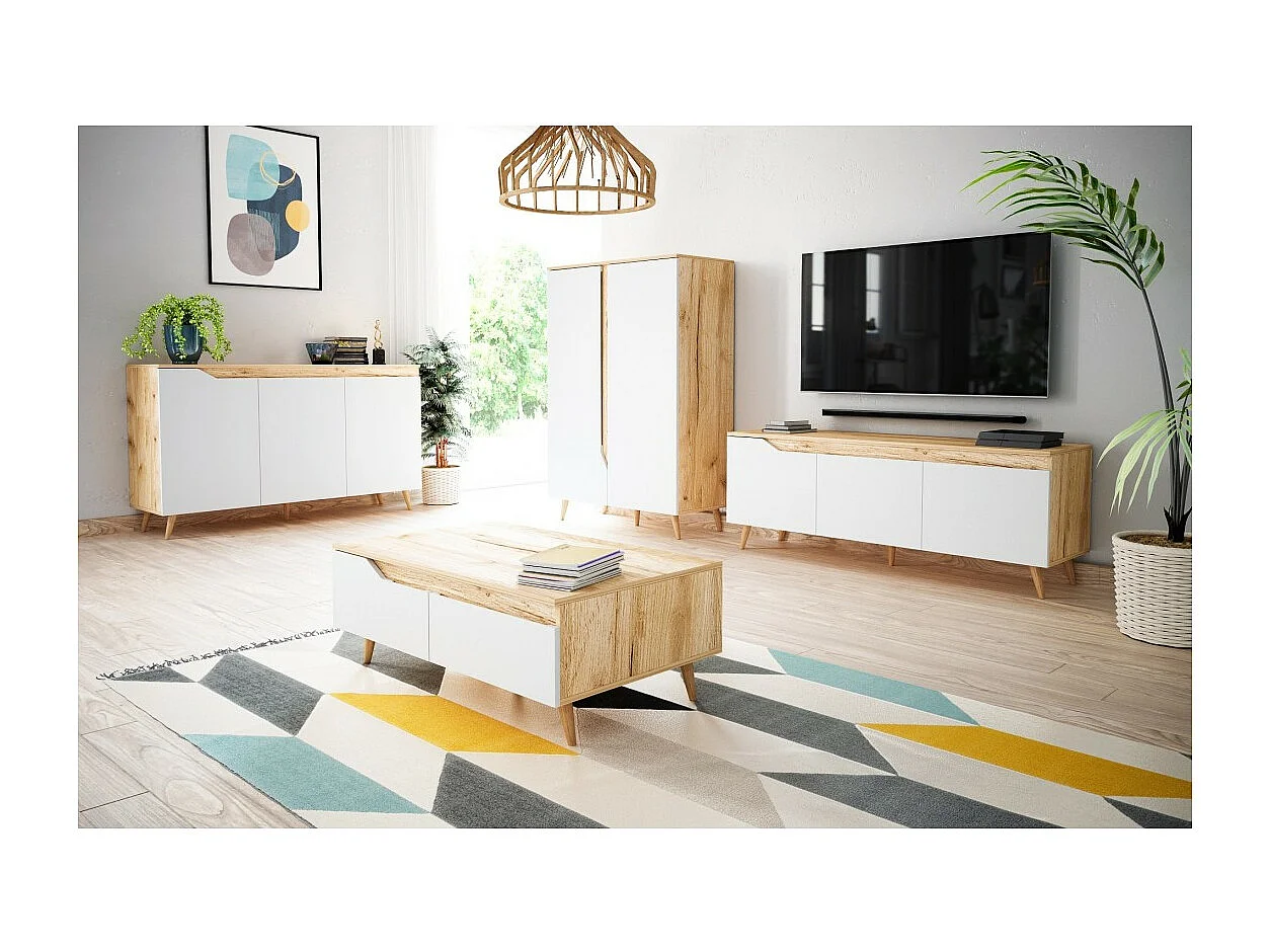 Table basse TRU – 100 cm avec tiroir – Chêne clair et blanc