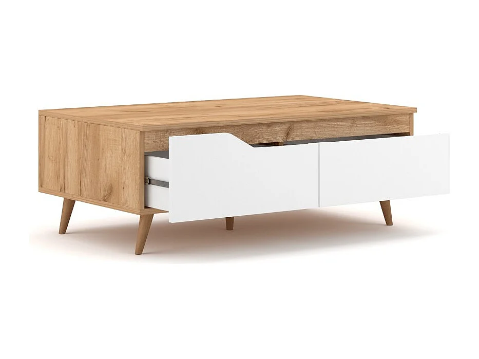 Table basse TRU – 100 cm avec tiroir – Chêne clair et blanc