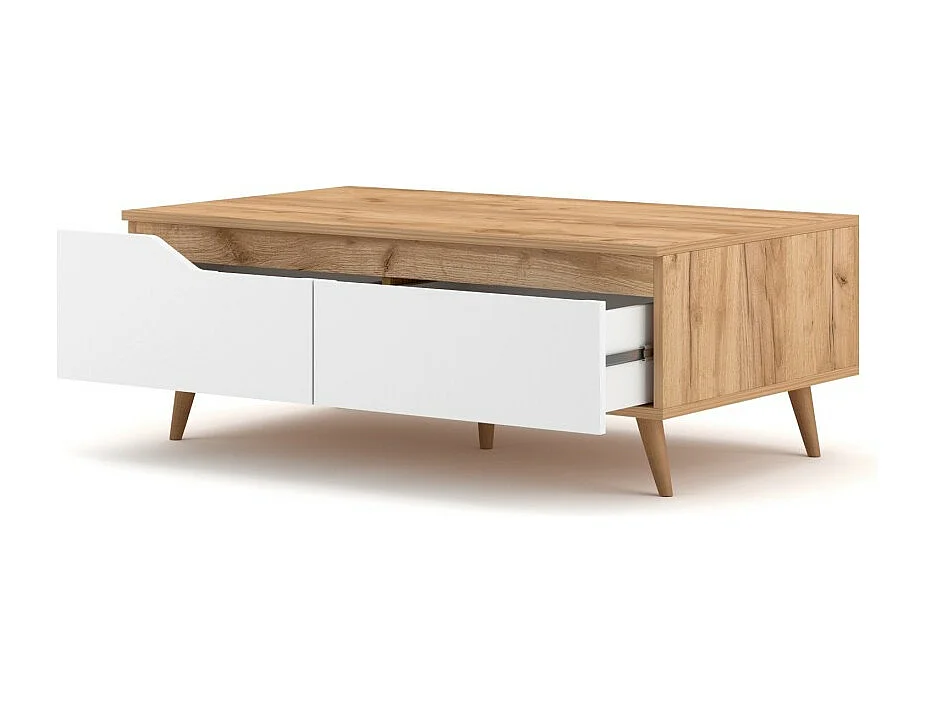 Table basse TRU – 100 cm avec tiroir – Chêne clair et blanc