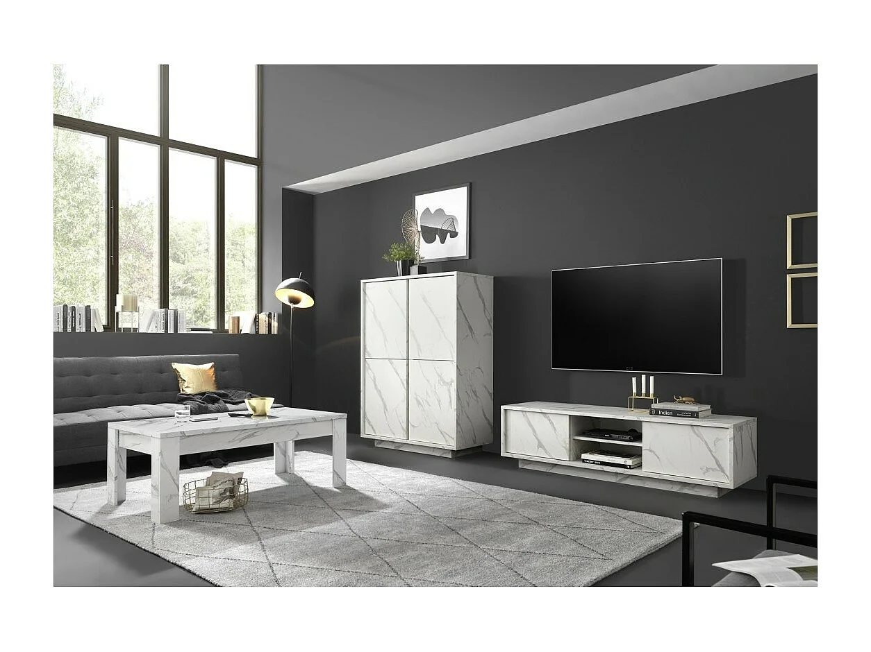 Table basse COLOMARMO - Coloris blanc effet marbre - Idéal pour apporter une touche d'élégance à votre salon.