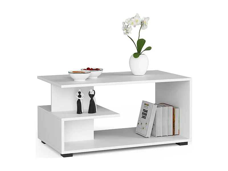 Witte Koffietafel PIN - Modern Mat Afwerking, 90x45x51 cm, Zelfmontage Tafeltje van Gelamineerd Plaatmateriaal, ABS-Rand, Hoogwaardige Ontwerp voor Woonkamers