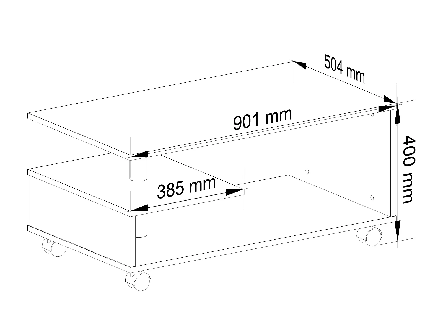 Witte VINI Koffietafel op Wielen - Mat, Zelfmontage, 90x40x51 cm