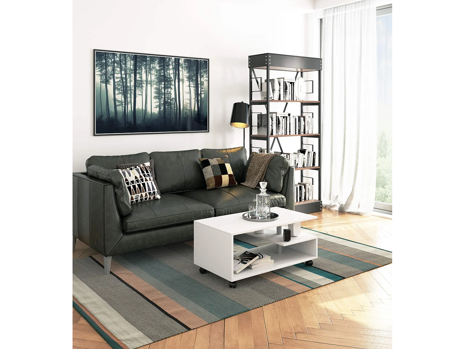 Witte VINI Koffietafel op Wielen - Mat, Zelfmontage, 90x40x51 cm