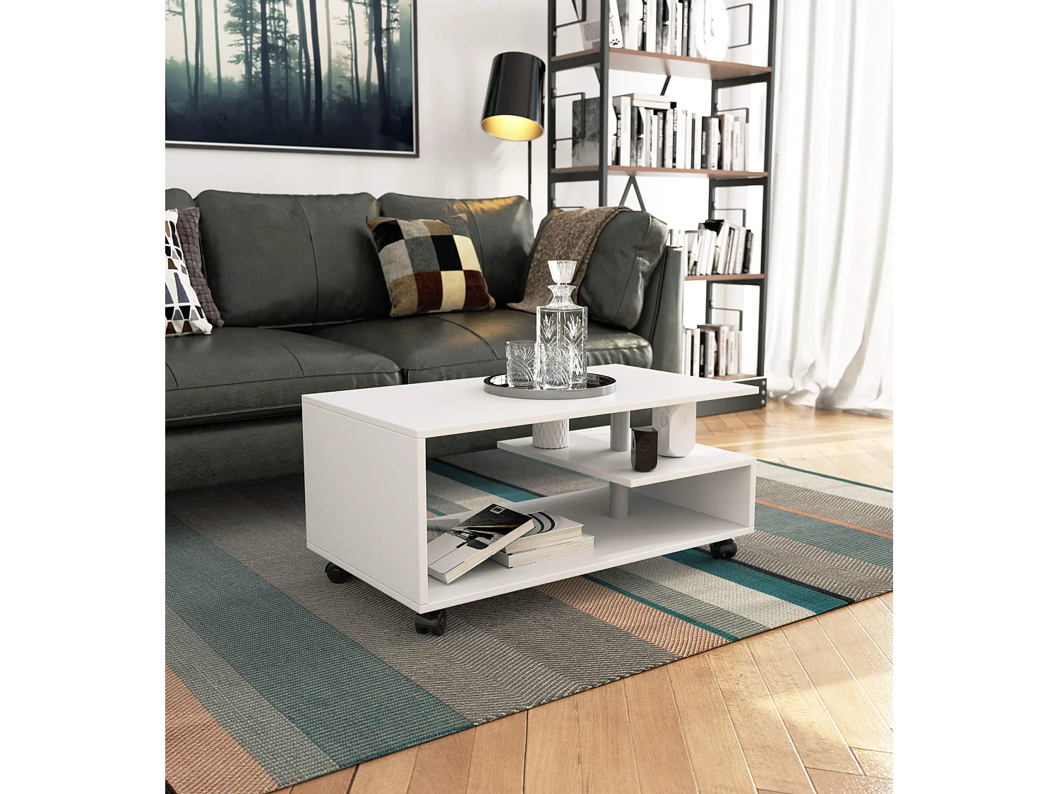 Witte VINI Koffietafel op Wielen - Mat, Zelfmontage, 90x40x51 cm