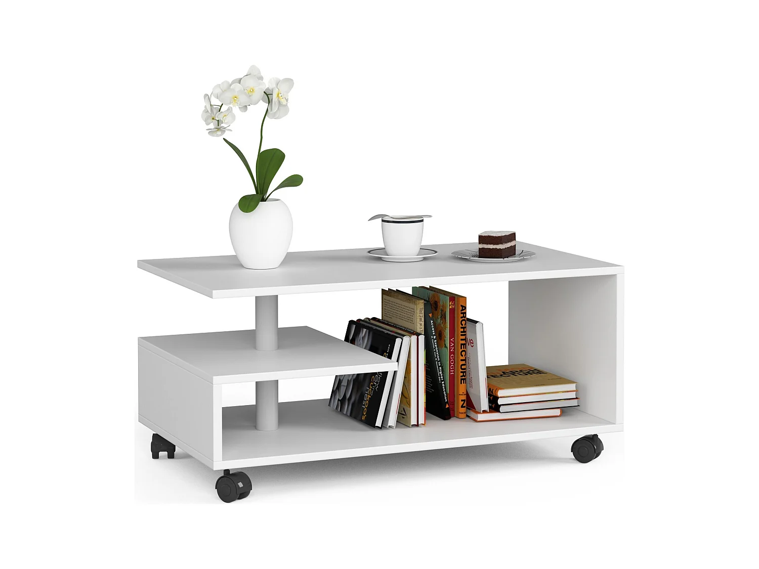 Table basse AKORD VINI sur roulettes Blanche 90 cm 90x51x40 cm
