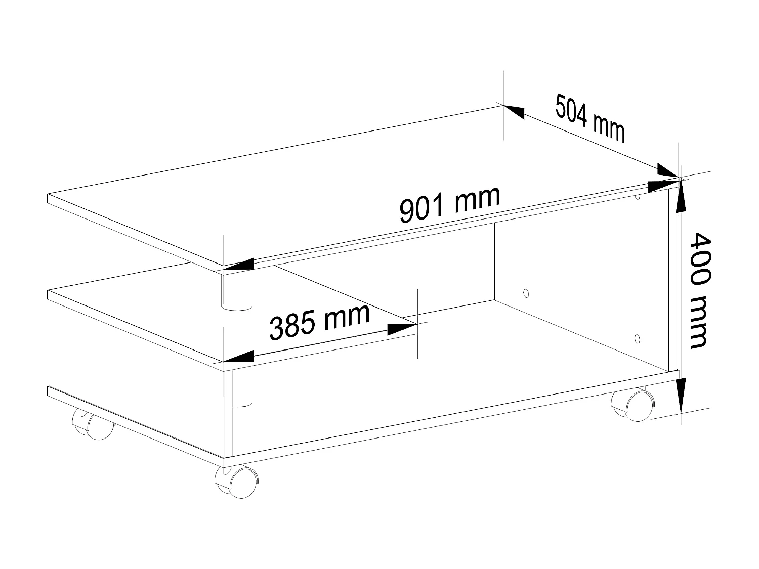 VINI Koffietafel op Wielen - Eiken Sonoma - Modern Design - Zelfmontage - 90x40x51 cm - Hoogwaardig Gelamineerde Afwerking