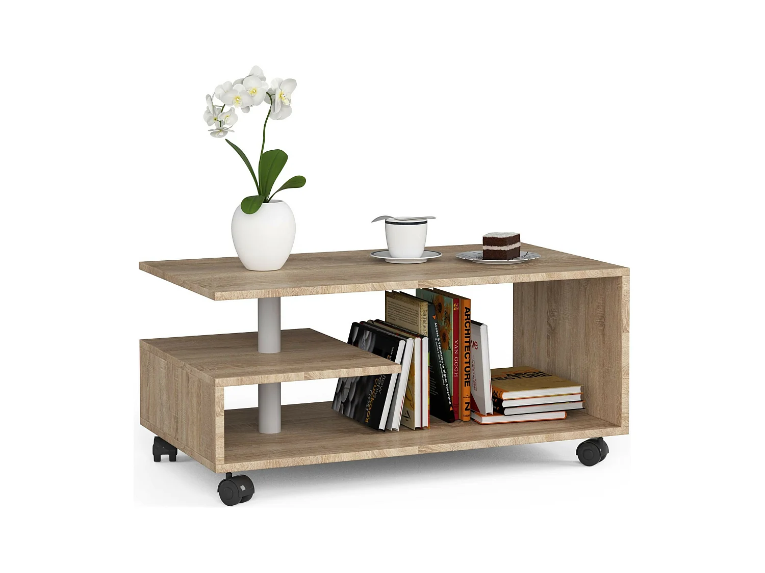 Table basse AKORD VINI sur roulettes Chêne Sonoma 90 cm 90x51x40 cm