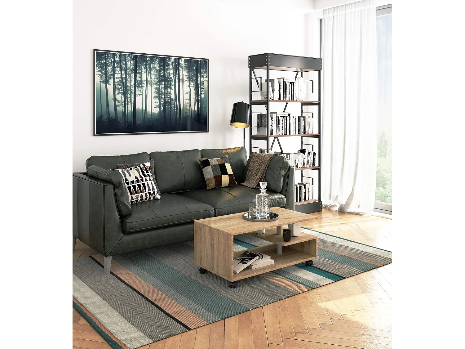 Roll-Couchtisch AKORD VINI Kaffeetisch Sonoma-Eiche 90 cm B90 x H40 x T51 cm