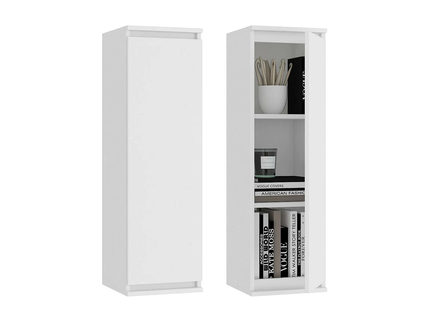 Ensemble mobiler pour le salon AKORD presentoir + meuble TV Blanc 220 cm 4 portes façade Blanche 8 étagères 220x40x140 cm