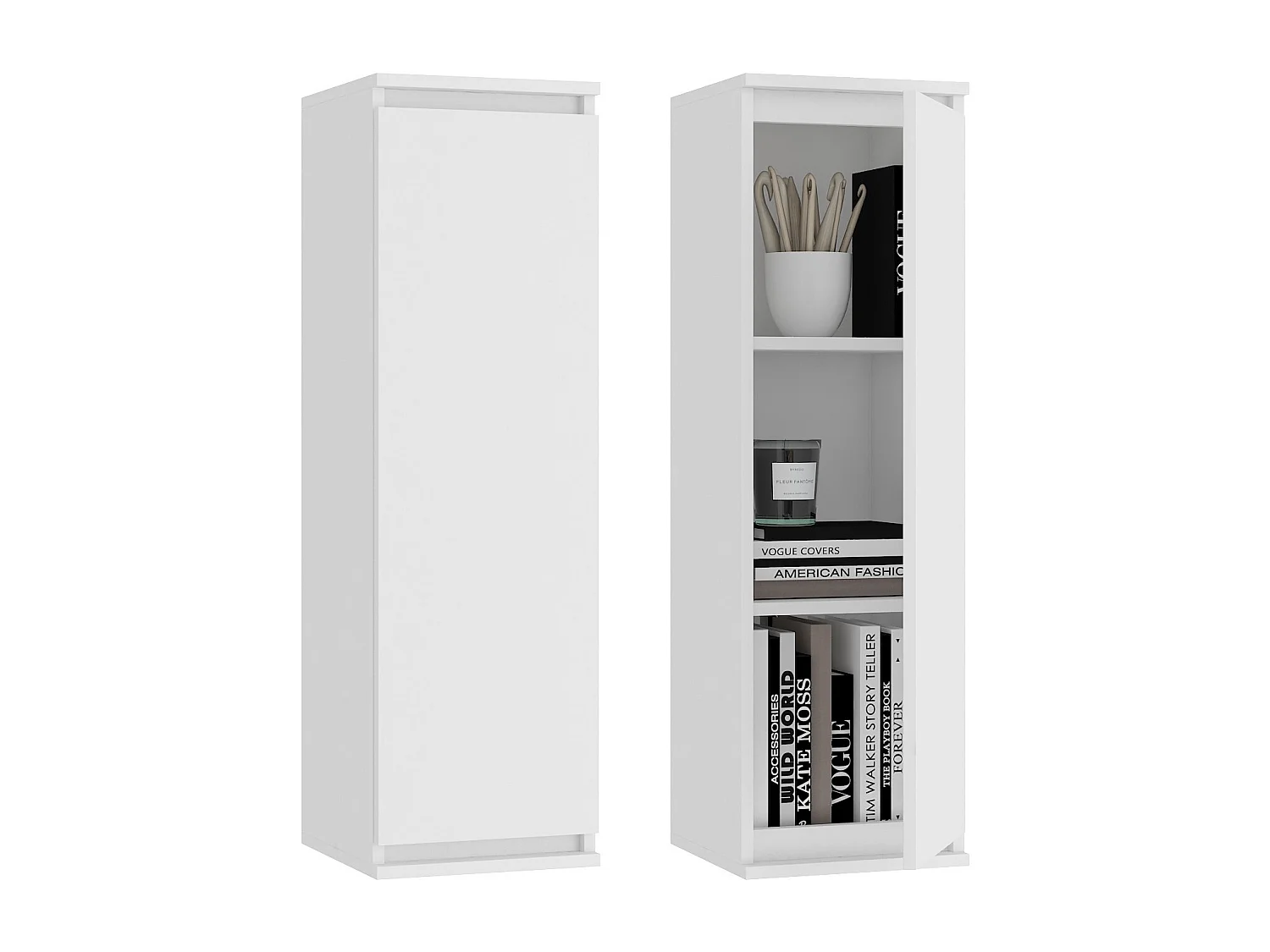 Ensemble mobiler pour le salon AKORD presentoir + meuble TV Blanc 220 cm 4 portes façade Blanche 8 étagères 220x40x140 cm