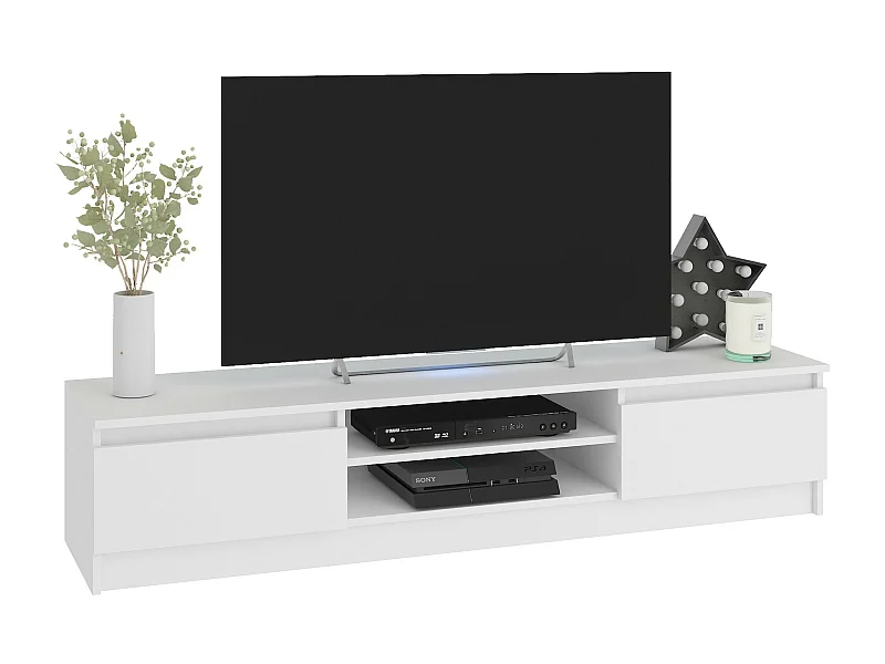 Ensemble mobiler pour le salon AKORD presentoir + meuble TV Blanc 220 cm 4 portes façade Blanche 8 étagères 220x40x140 cm