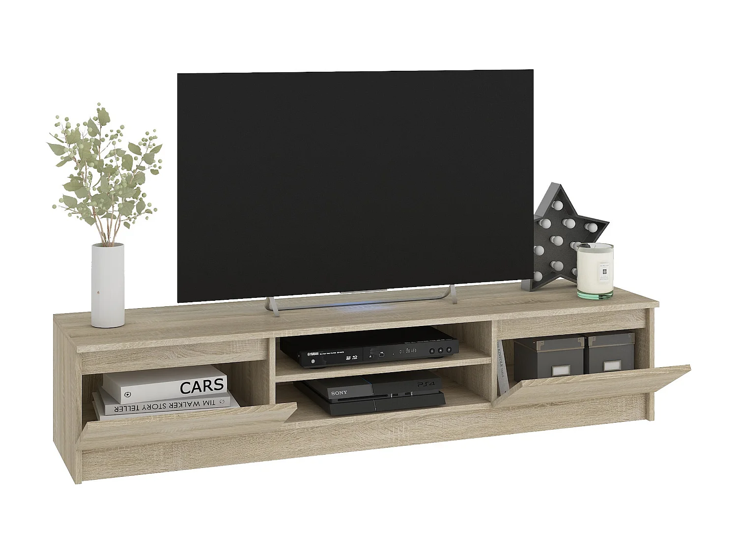 Ensemble mobiler pour le salon AKORD presentoir + meuble TV 220 cm 4 portes couleur Chêne Sonoma 8 étagères 220x40x140 cm