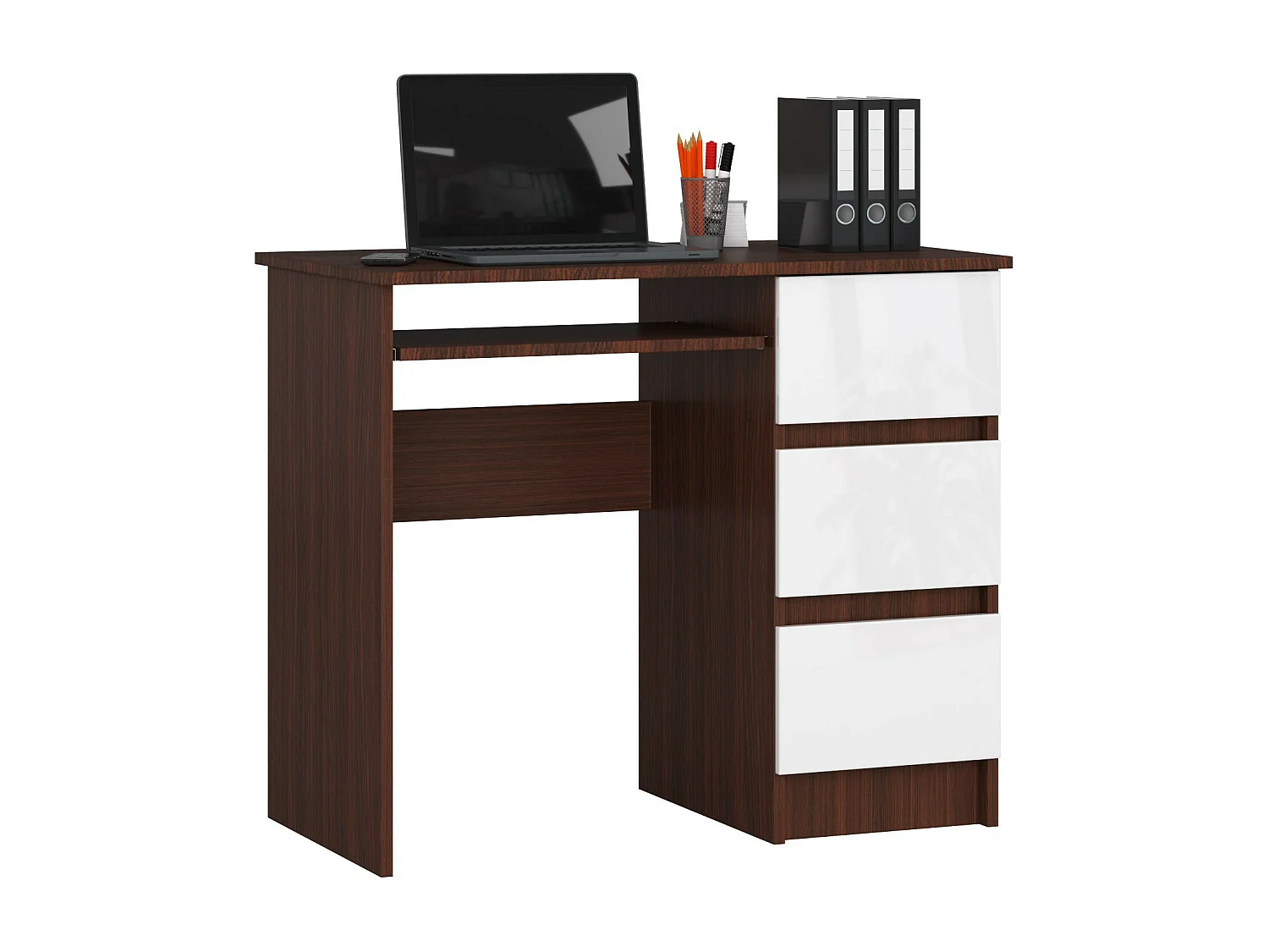 Bureau A-6 Wenge-Wit Rechtszijdig met Uitschuifbare Toetsenbordplank - Compacte en Functionele Werkplekoplossing - Stijlvol en Ruimtebesparend voor Thuis of Kantoor