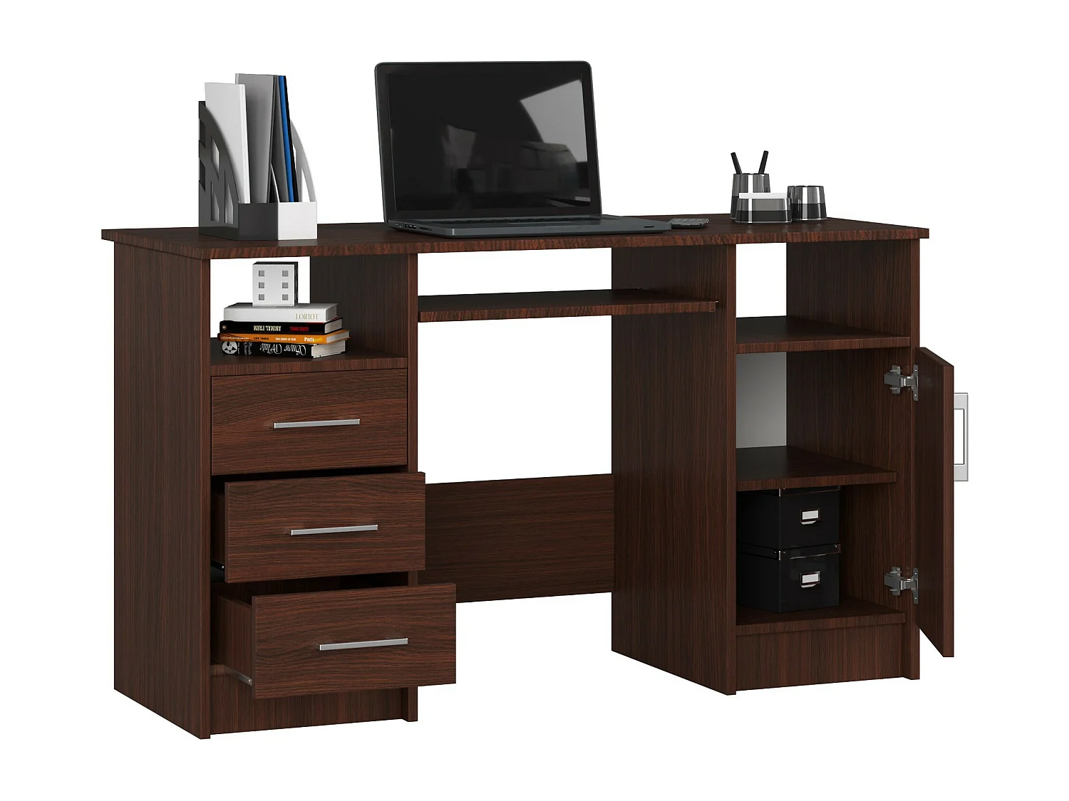 PC-Schreibtisch AKORD ANA in der Farbe Wenge mit 3 Schubladen und 5 Ablagen B124 x H74 x T52 cm