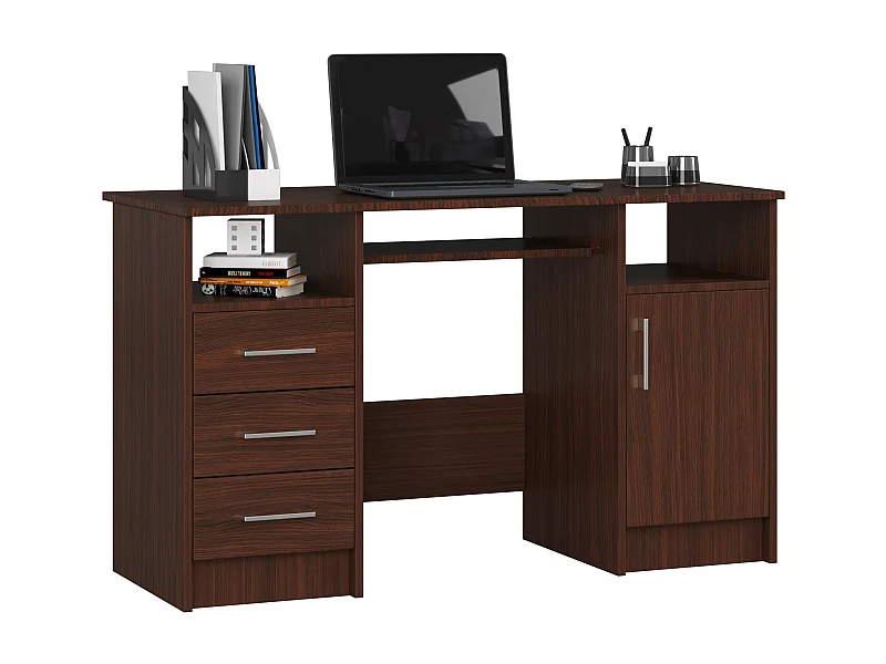 PC-Schreibtisch AKORD ANA in der Farbe Wenge mit 3 Schubladen und 5 Ablagen B124 x H74 x T52 cm