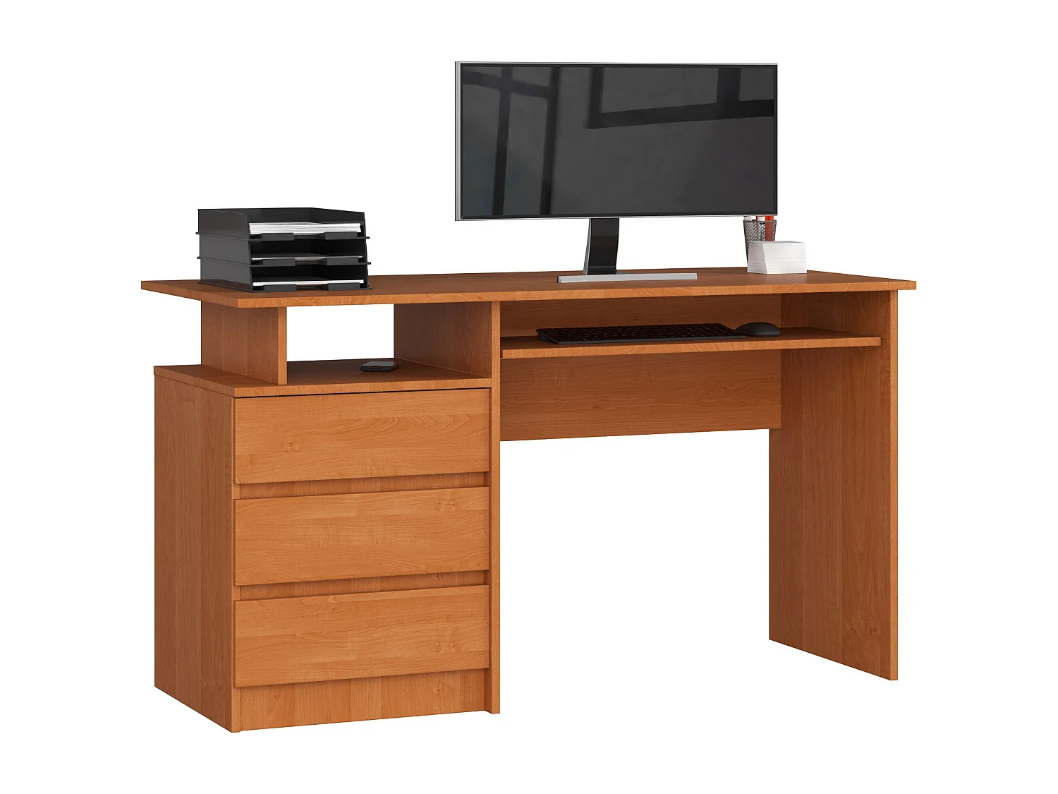 Bureau d'ordinateur AKORD CLP Aulne 135 cm 3 tiroirs façade Aulne 2 étagères 135x60x77 cm