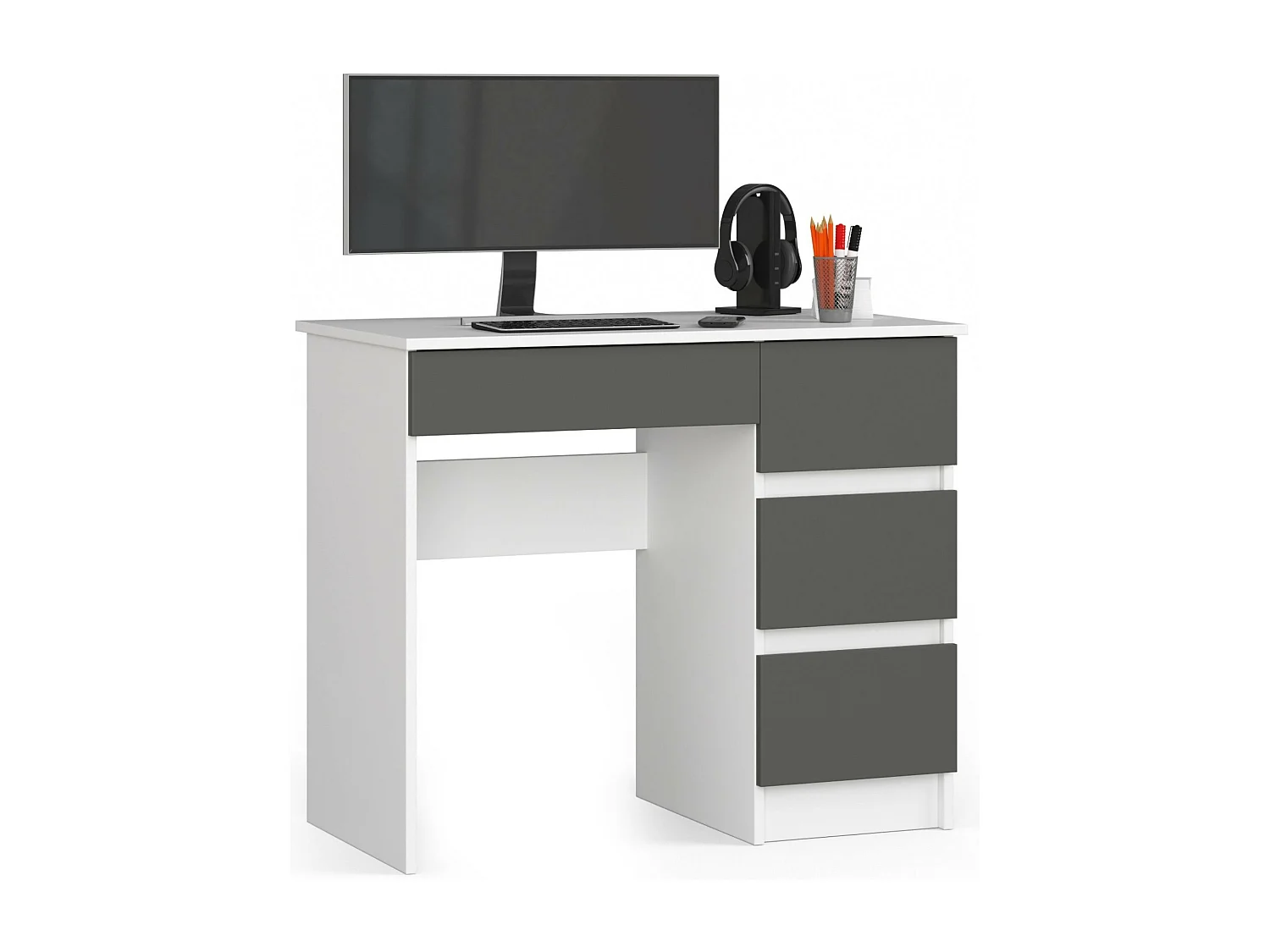 Computergeschikt Bureau A-7 90 cm Rechts - Wit en Grafietgrijs