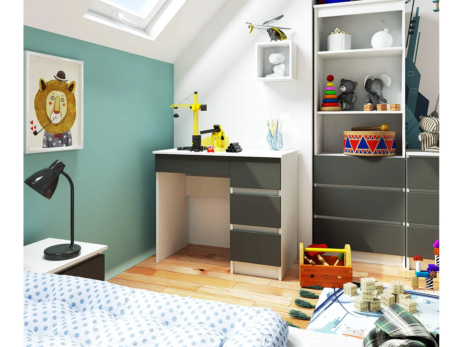 Computergeschikt Bureau A-7 90 cm Rechts - Wit en Grafietgrijs