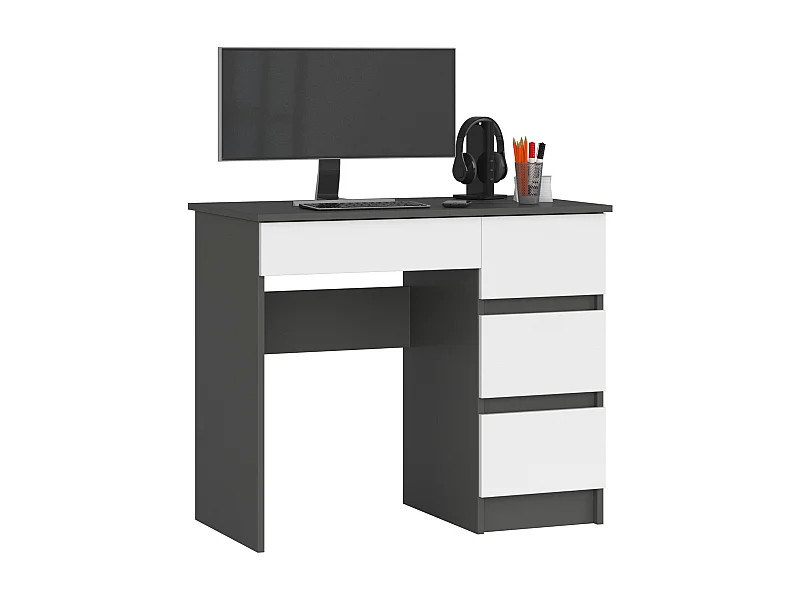 Rechtshandig Bureau A-7 - Grijs/Wit - 90x77x50 cm - 4 Lades - ABS Randen