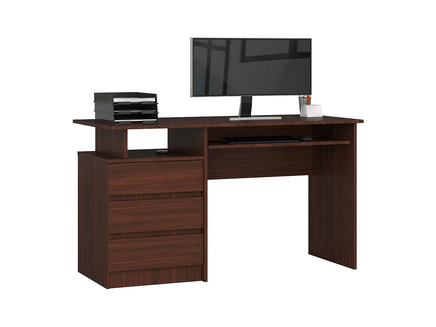 Bureau d'ordinateur AKORD CLP Wengé 135 cm 3 tiroirs façade Wengé 2 étagères 135x60x77 cm