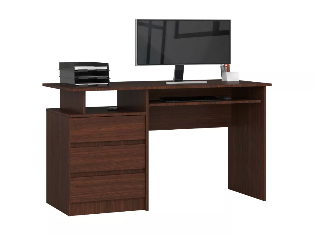 Kauf Unique PC-Schreibtisch AKORD CLP in der Farbe Wenge mit 3 Schubladen und 2 Ablagen B135 x H77 x T60 cm