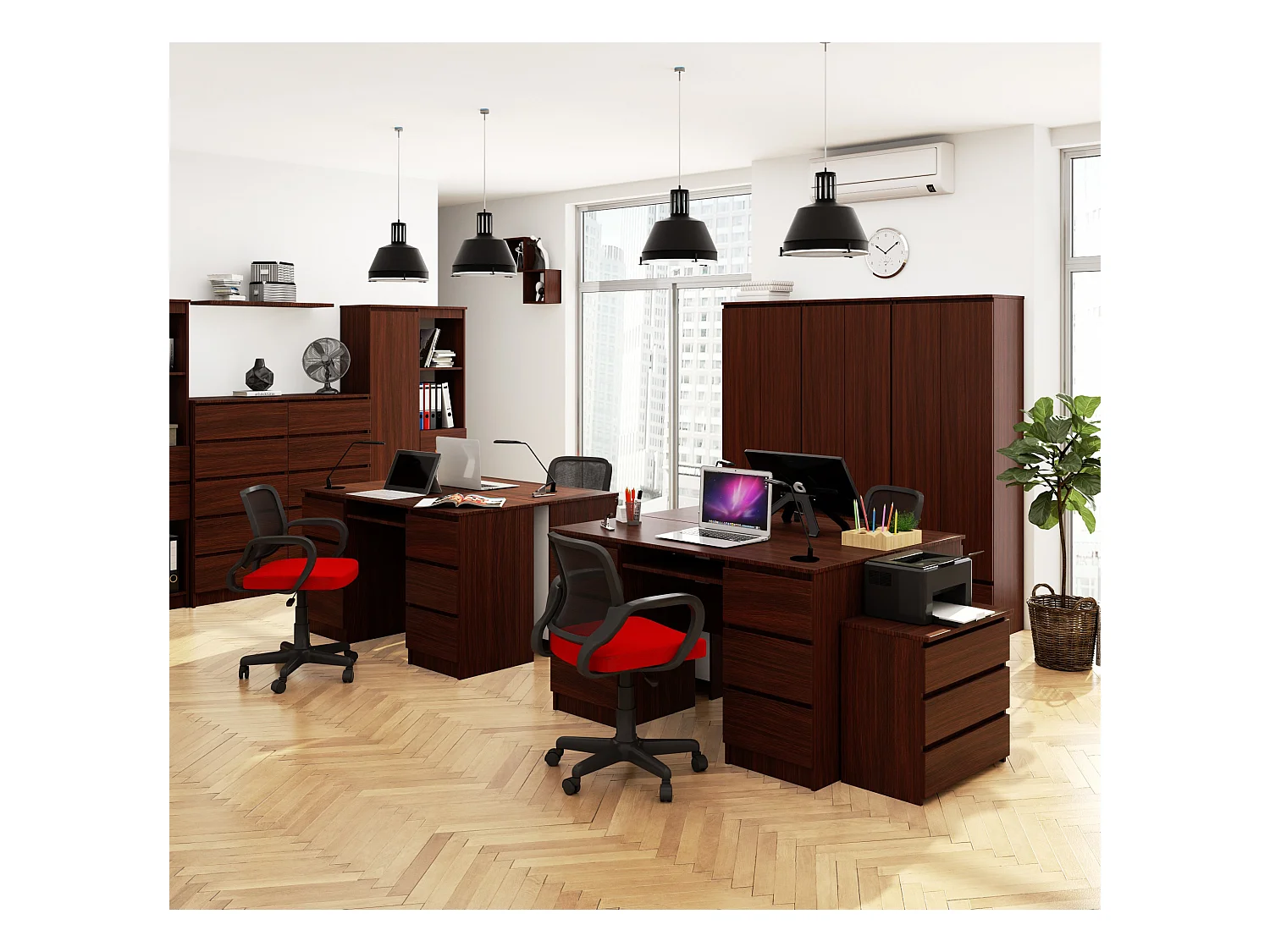 Wenge Bureaublad A-11 met 6 Lades - 135 cm, Laminaat, Zelfmontage