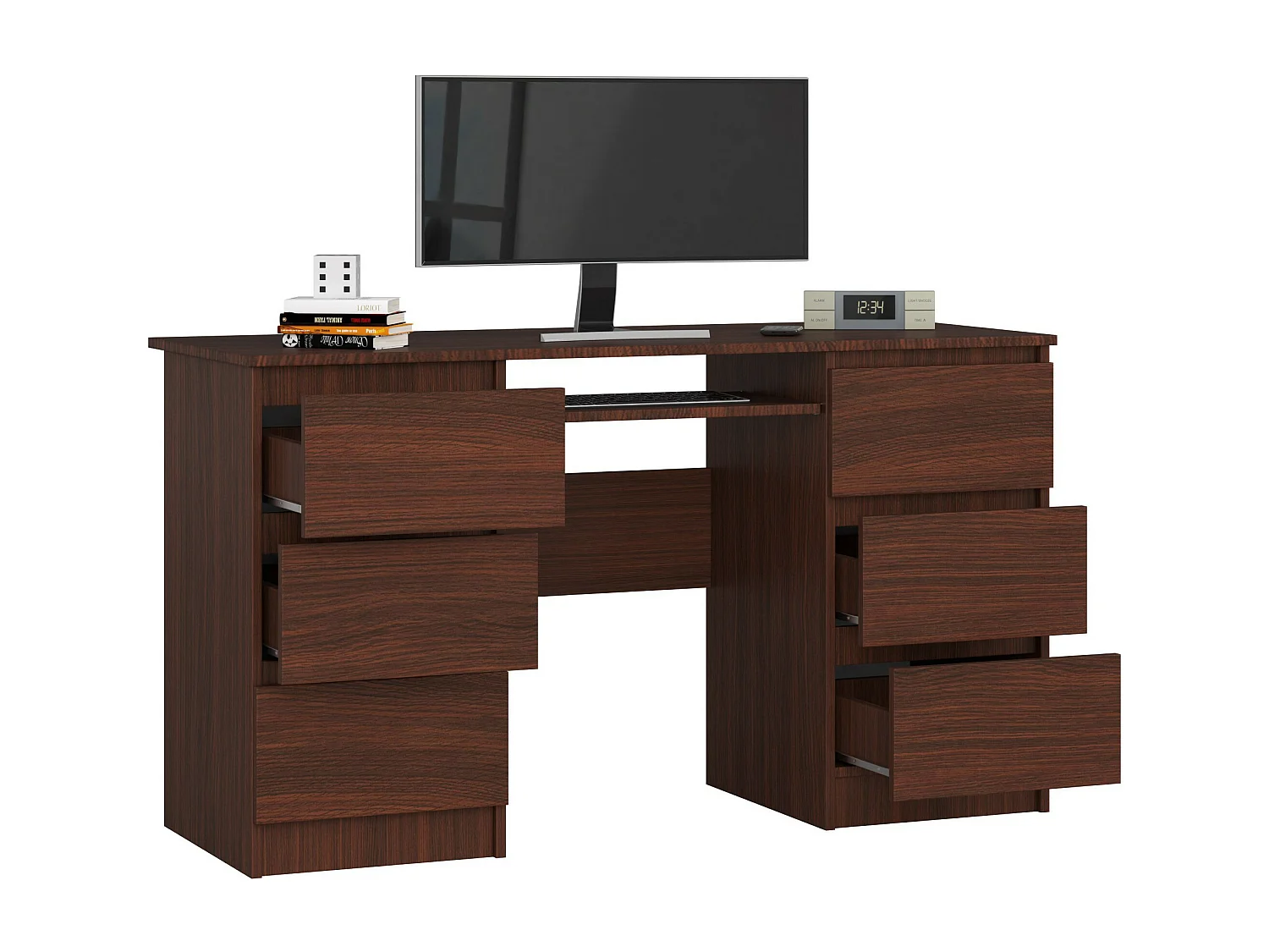 Bureau d'ordinateur AKORD A11 Wengé 135 cm 6 tiroirs façade Wengé 135x50x77 cm