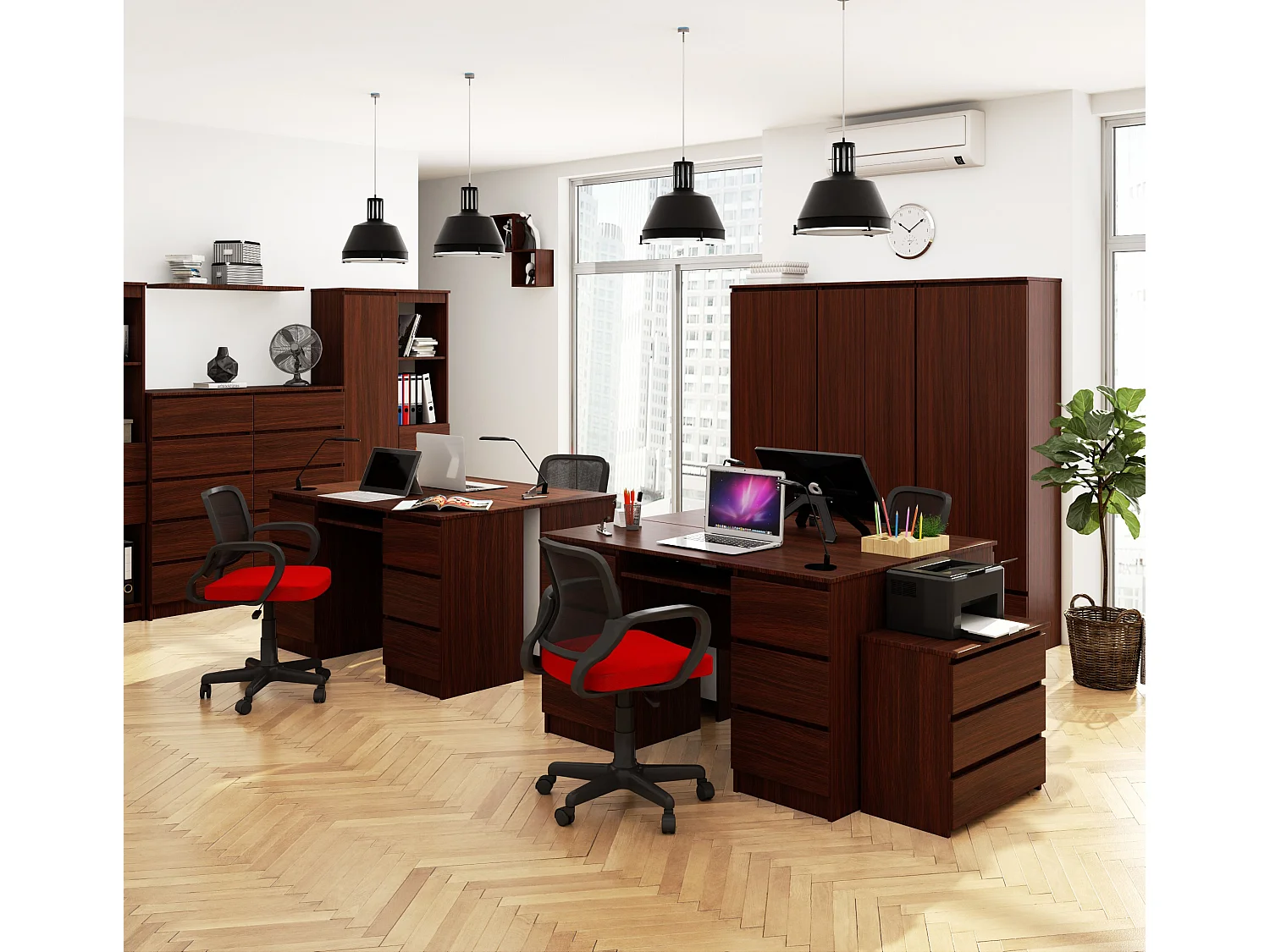 Bureau d'ordinateur AKORD A11 Wengé 135 cm 6 tiroirs façade Wengé 135x50x77 cm