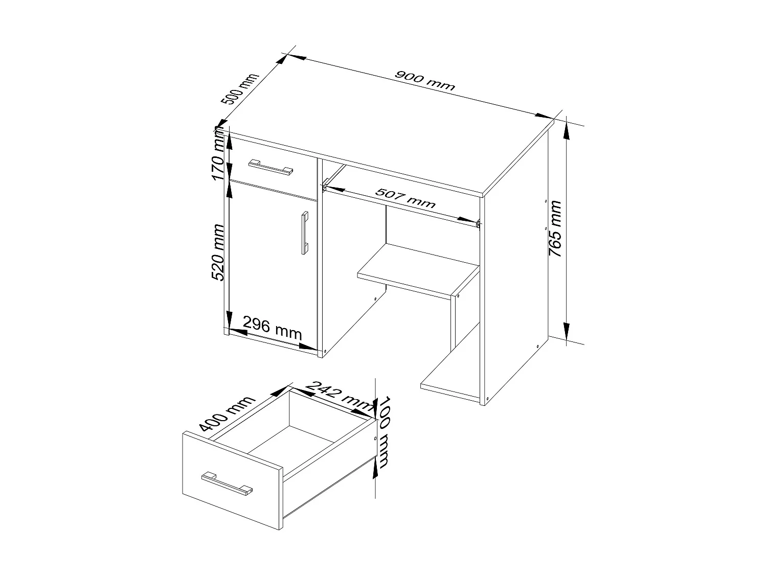 PC-Schreibtisch AKORD JAY in der Farbe Sonoma-Eiche Schublade Front Weiß und 3 Ablagen B90 x H74 x T50 cm