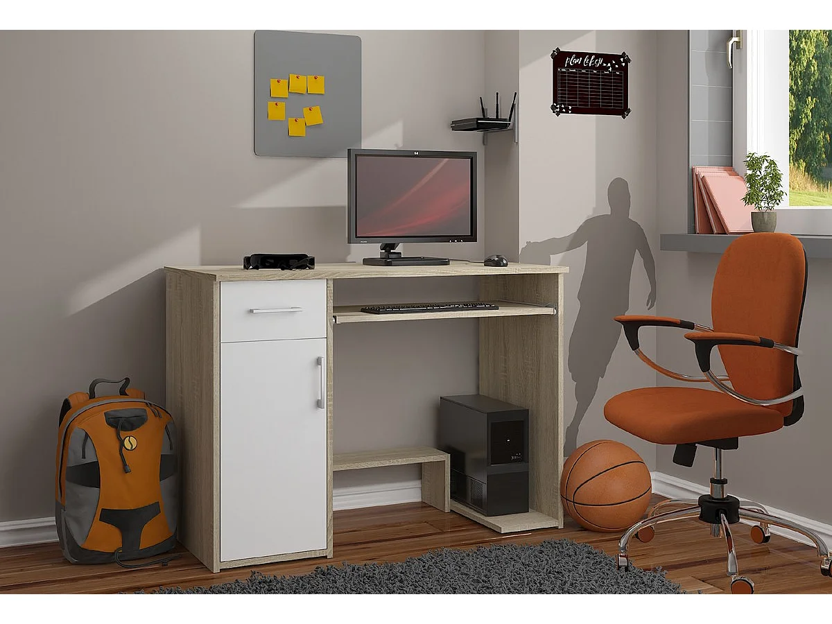 Bureau JAY met 1 Lade / Computerbureau / Computer Tafel / Bureautafel / Sonoma Eik - Wit / 90 x 74 x 50 cm