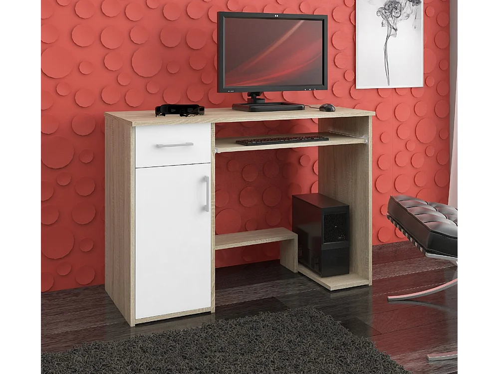 Bureau JAY met 1 Lade / Computerbureau / Computer Tafel / Bureautafel / Sonoma Eik - Wit / 90 x 74 x 50 cm